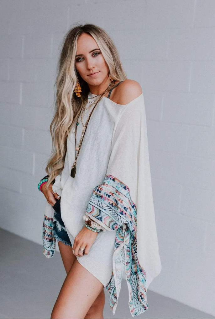 Sale: Fallon Embroidered Sleeve Poncho - Ivory