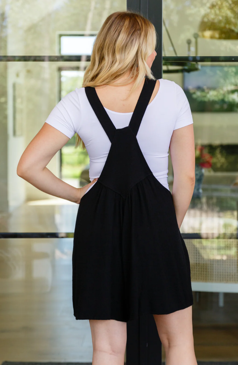 SAMPLE SALE: LARGE I WANT YOU BACK LINEN BLEND SHORTALLS IN BLACK