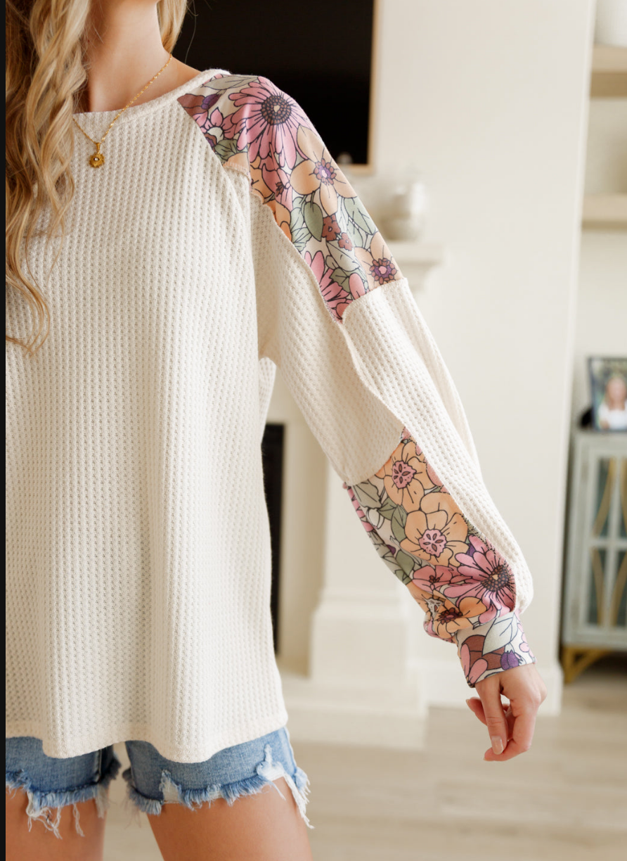 SAMPLE SALE: XL MOUNTAIN SIDE WAFFLE KNIT LONG SLEEVE TOP