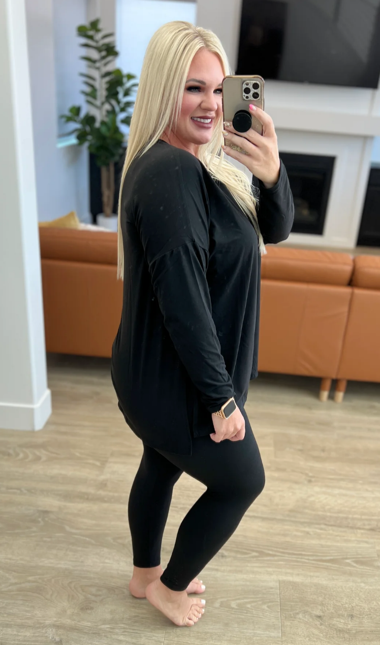 Sample Sale: M and L BUTTERY SOFT LONG SLEEVE LOUNGEWEAR SET IN BLACK