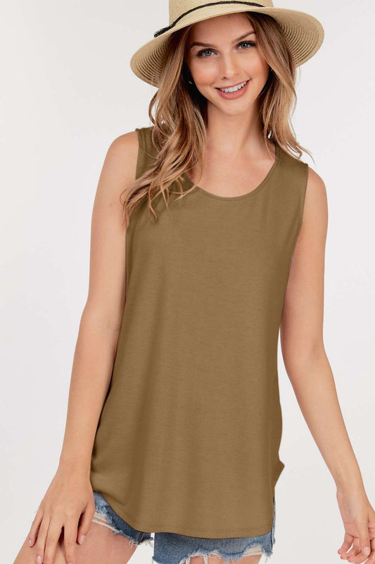 Basic Round Hem Tank Top in Coco