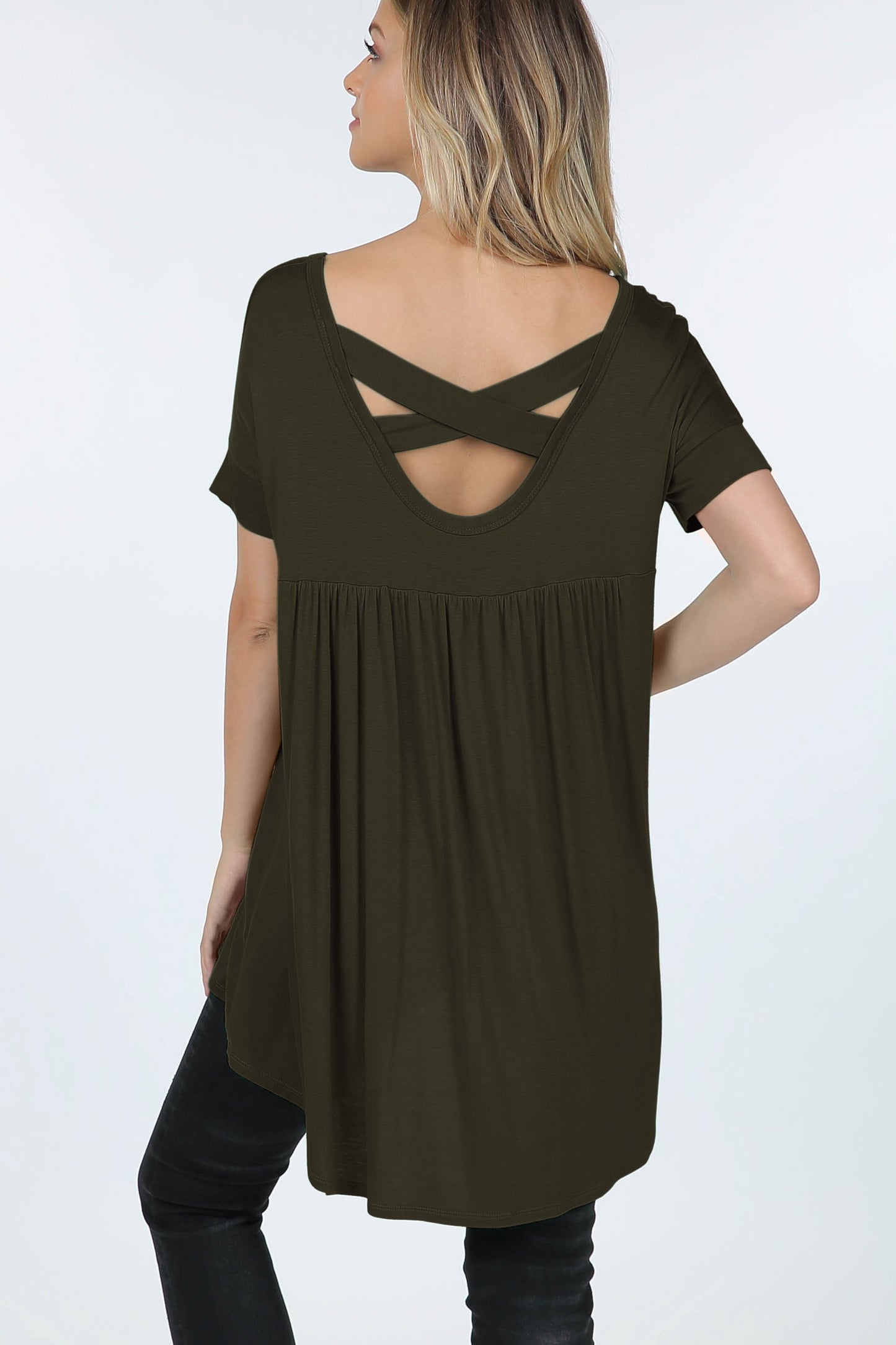 Hi Lo X Back Tunic Top  Olive