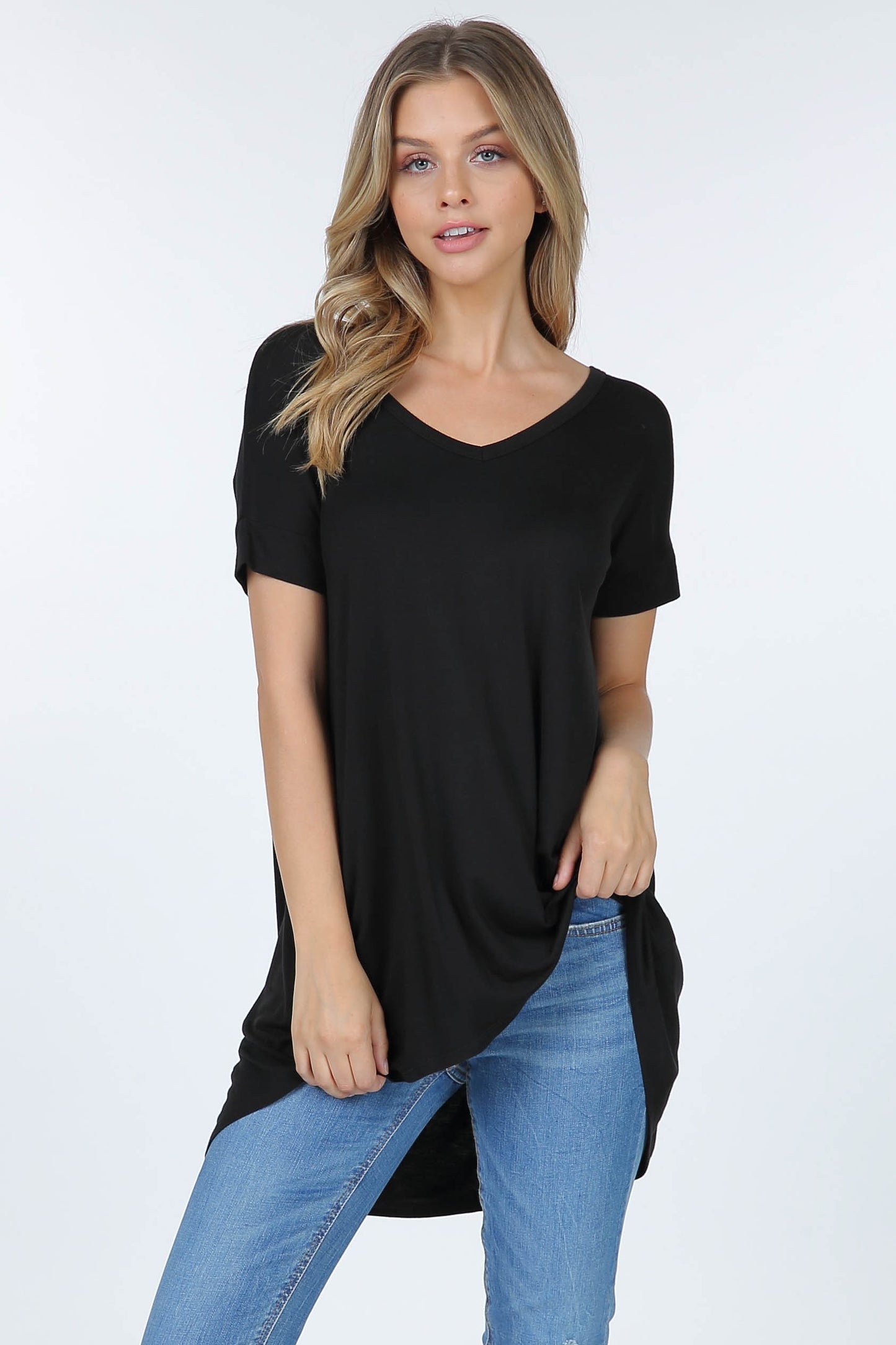 Hi Lo X Back Tunic Top  Black