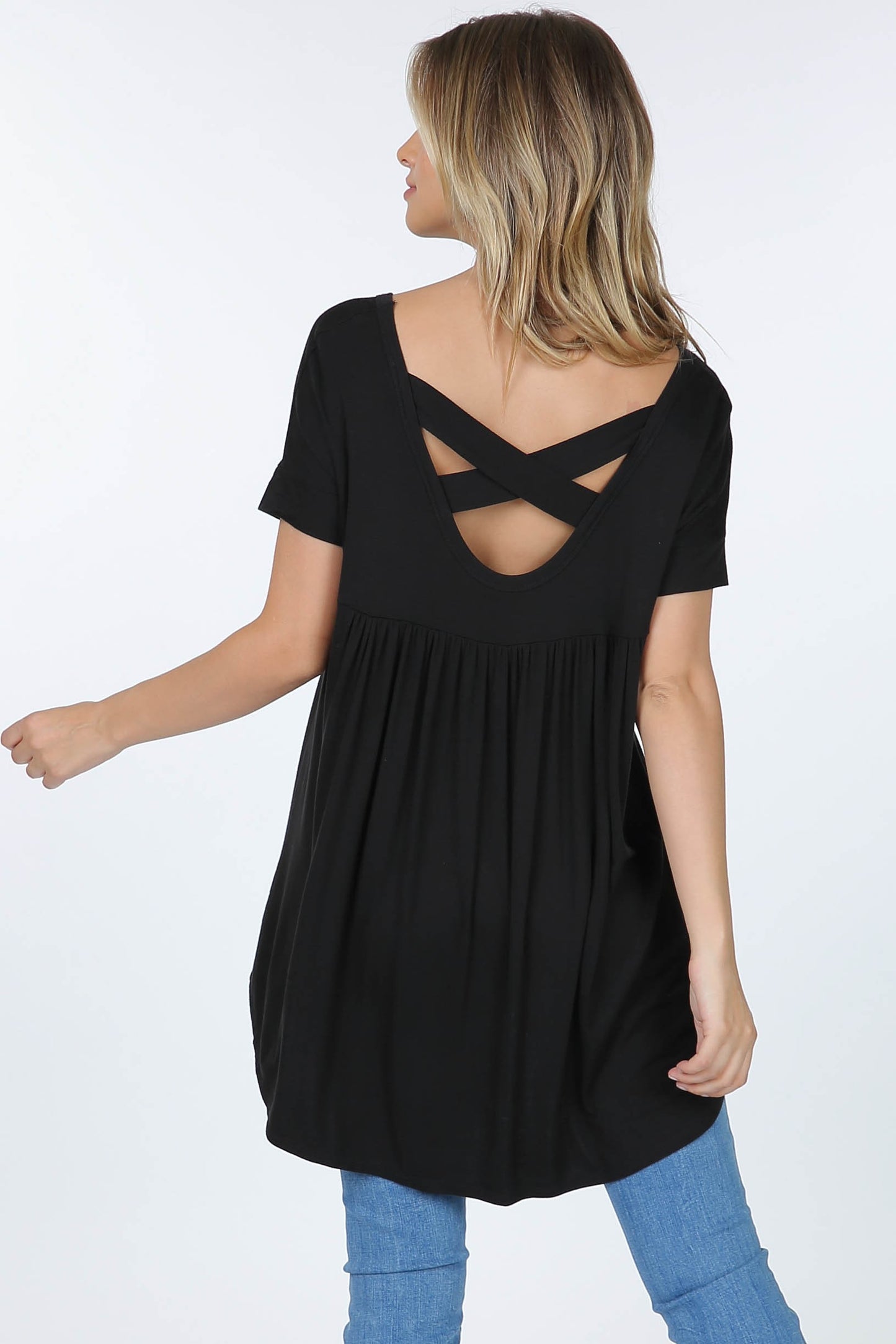 Hi Lo X Back Tunic Top  Black