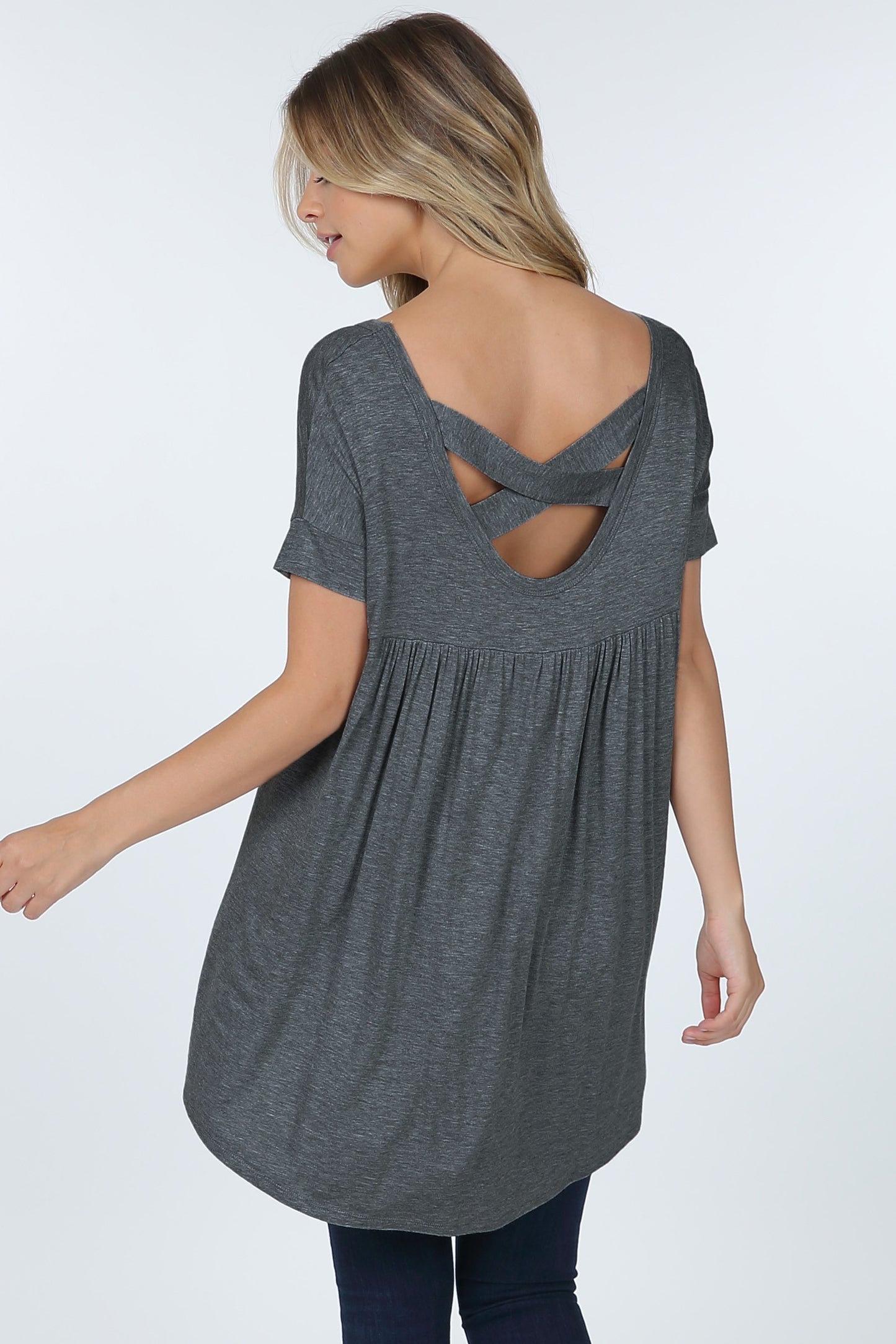 Hi Lo X Back Tunic Top Charcoal