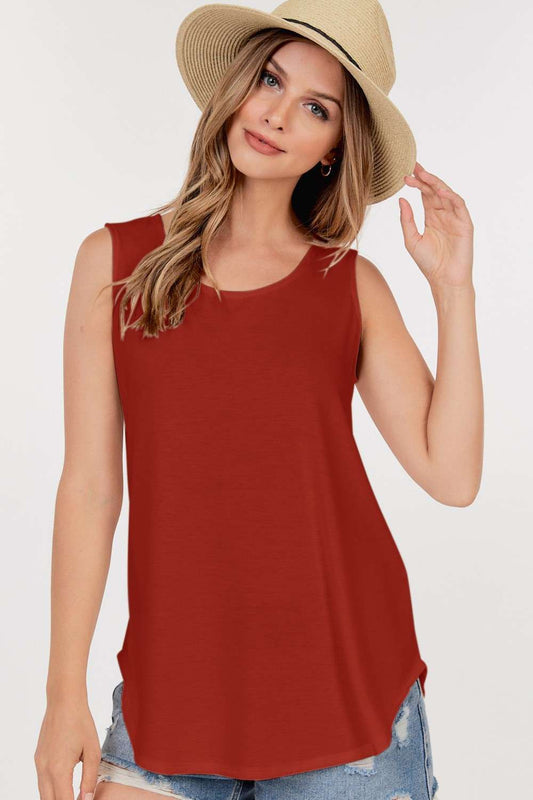 Basic Casual Round Hem Tank Top in Brink