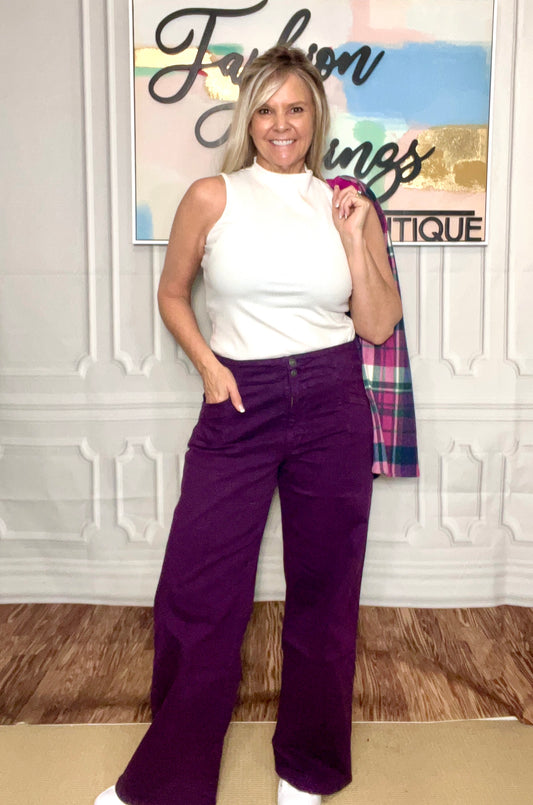 Petunia High Rise Wide Leg Jeans in Plum