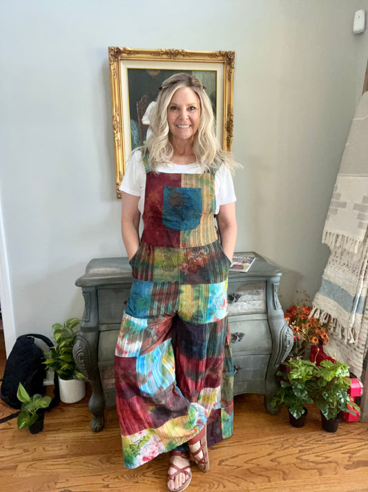 Festival Patchwork Wide Leg Overalls