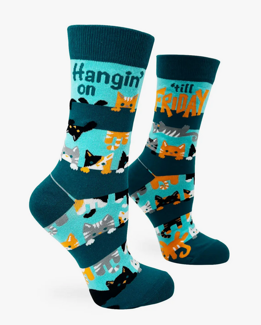 Ladies Crew Socks "Hangin' On Till' FRIDAY"