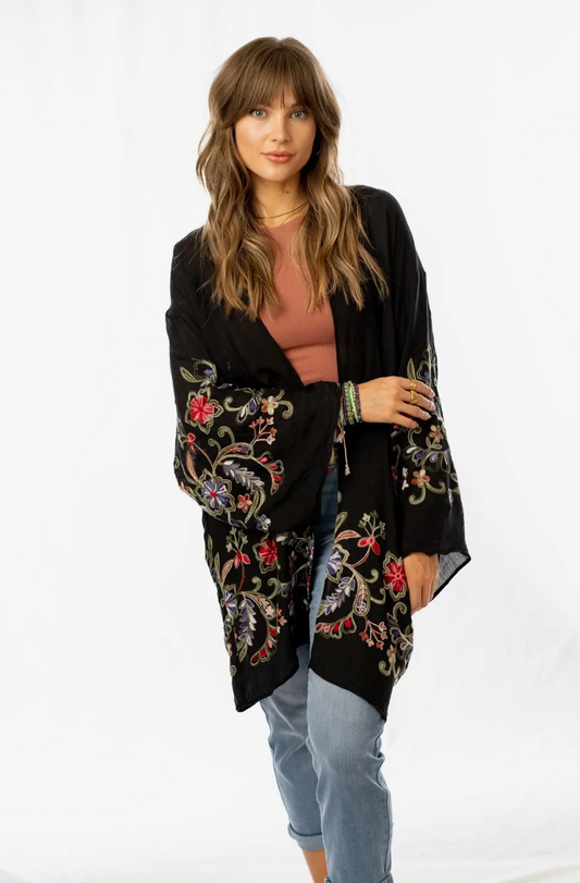 Fun In Florals Kimono - Black