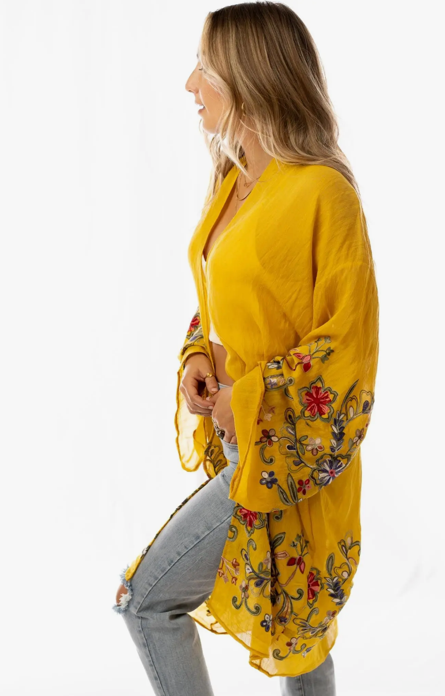 Fun In Florals Kimono - Mustard