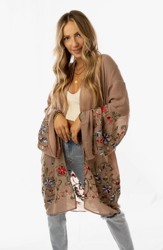 Fun in Florals Kimono - Mocha