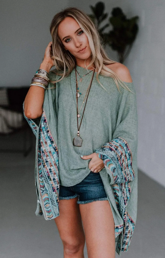 Sale: Fallon Embroidered Sleeve Poncho - Sage