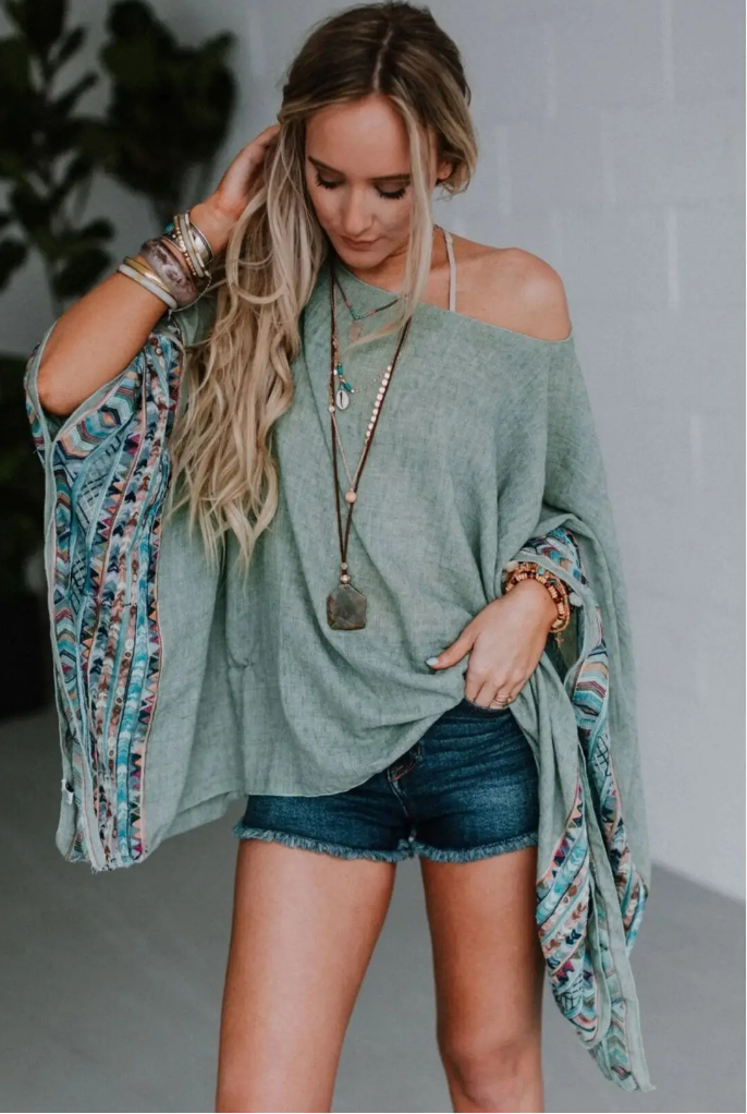 Sale: Fallon Embroidered Sleeve Poncho - Sage