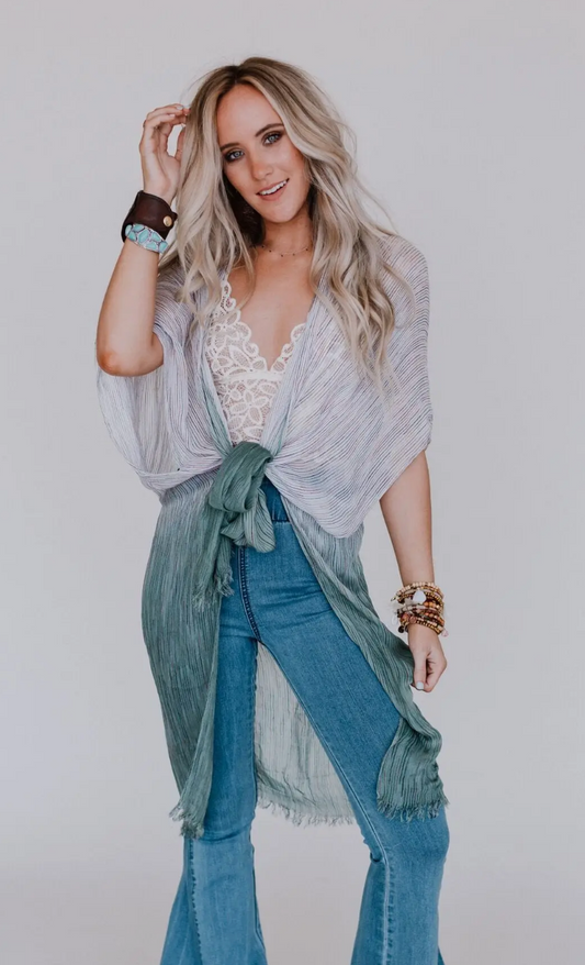 Ocean Eyes Ombre Kimono - Sage