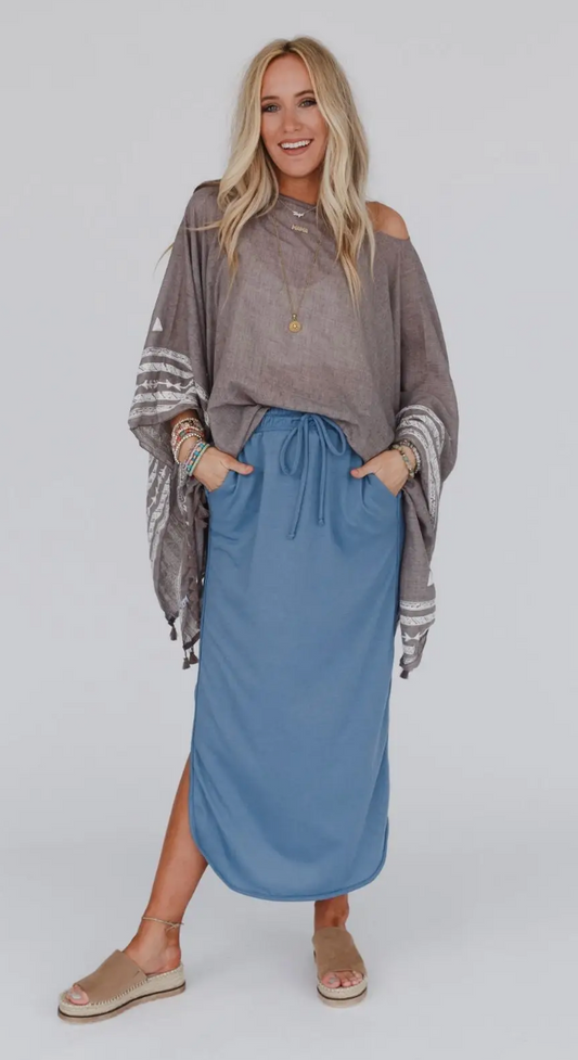 So Comfy Drawstring Maxi Skirt - Blue