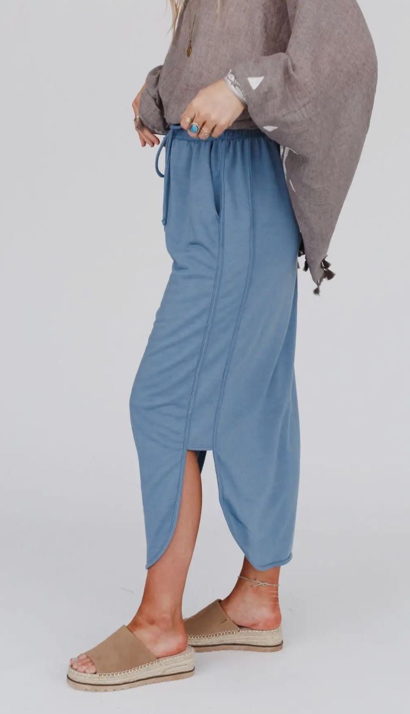 So Comfy Drawstring Maxi Skirt - Blue