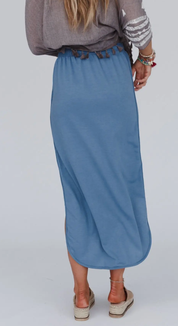 So Comfy Drawstring Maxi Skirt - Blue