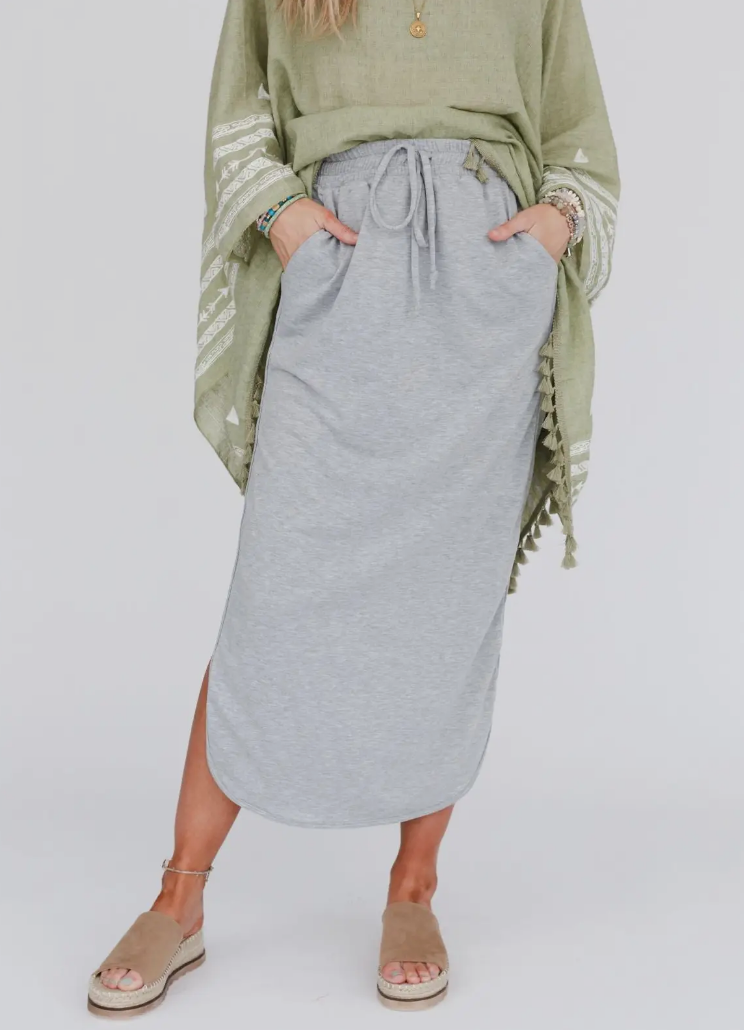 So Comfy Drawstring Maxi Skirt - Heather Gray