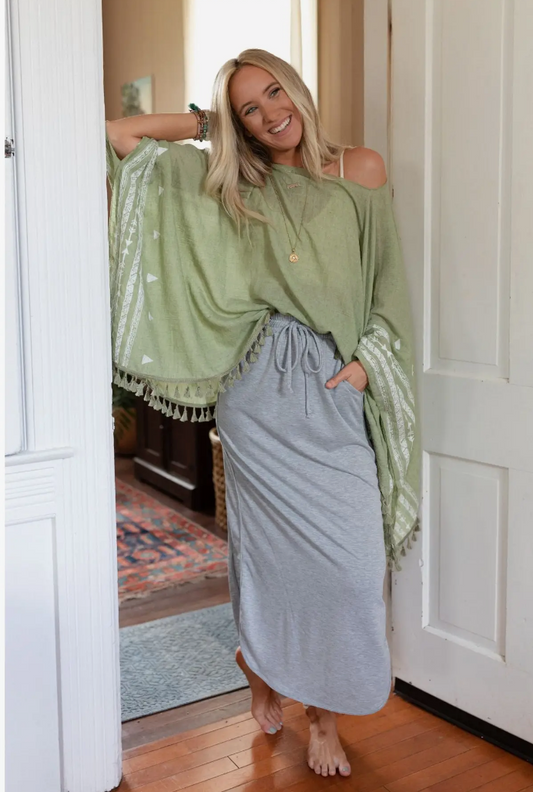 So Comfy Drawstring Maxi Skirt - Heather Gray