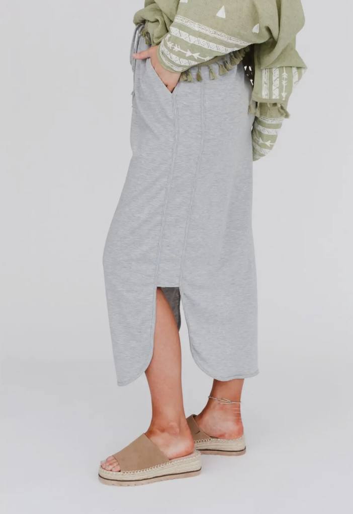 So Comfy Drawstring Maxi Skirt - Heather Gray