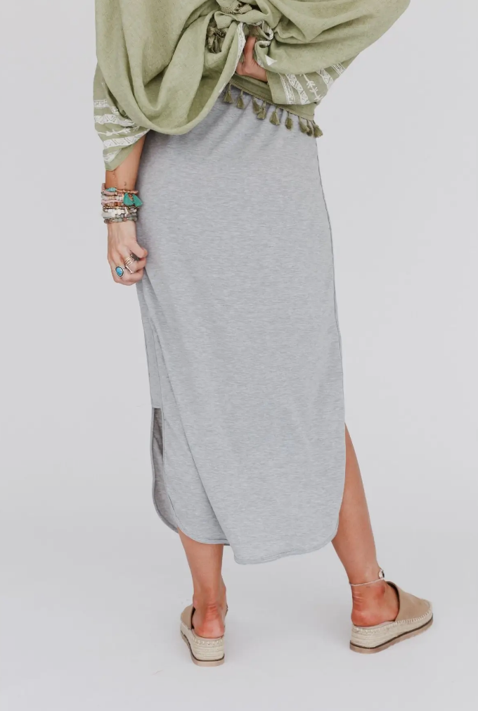 So Comfy Drawstring Maxi Skirt - Heather Gray