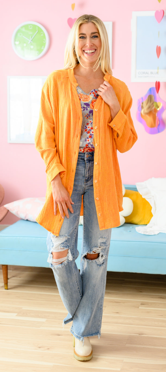 SALE: Corey Button Up Top Orange (ALL SIZES AVAILABLE)