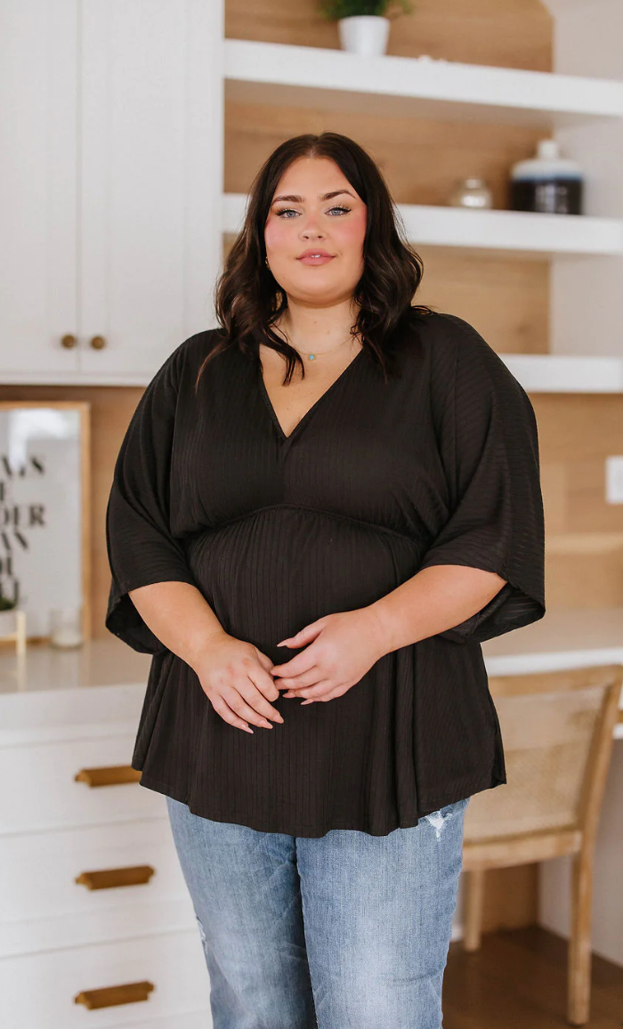 SAMPLE SALE:  2XL Storied Moments Draped Peplum Top in Black