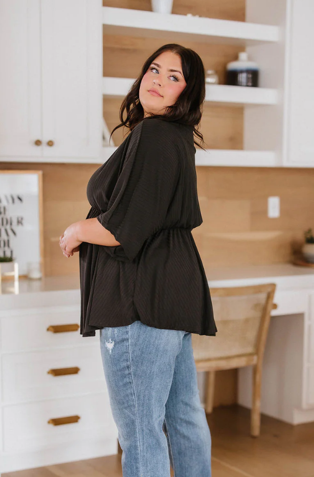 SAMPLE SALE:  2XL Storied Moments Draped Peplum Top in Black