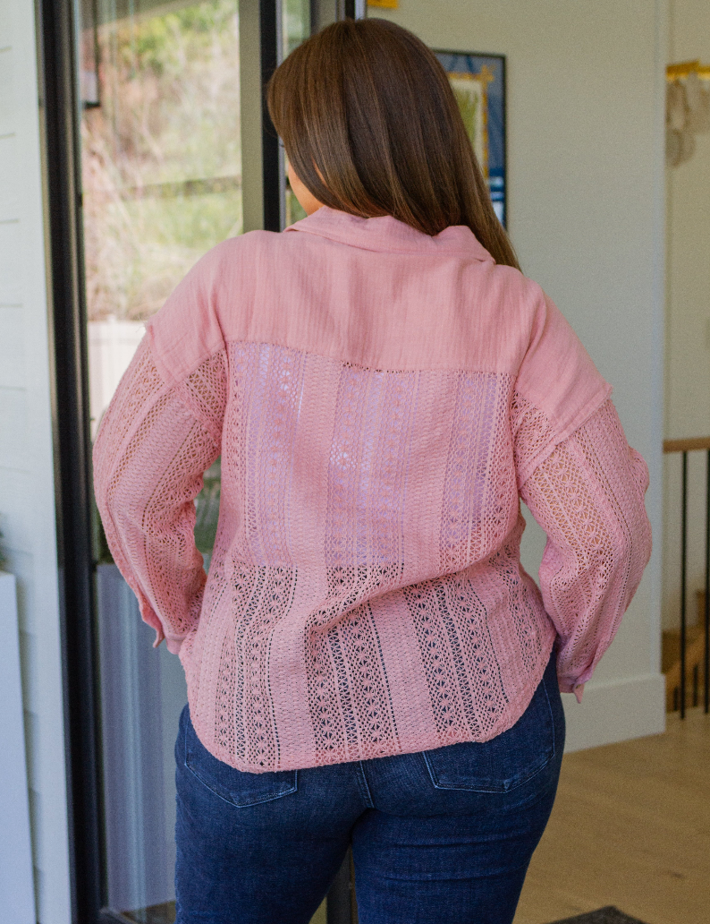 SAMPLE SALE:  1XL  Sweeter Than Nectar Lace Sleeve Top in Rose