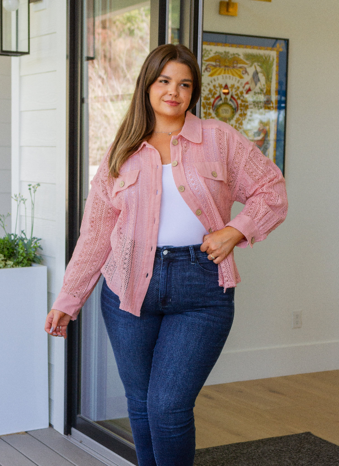 SAMPLE SALE:  1XL  Sweeter Than Nectar Lace Sleeve Top in Rose