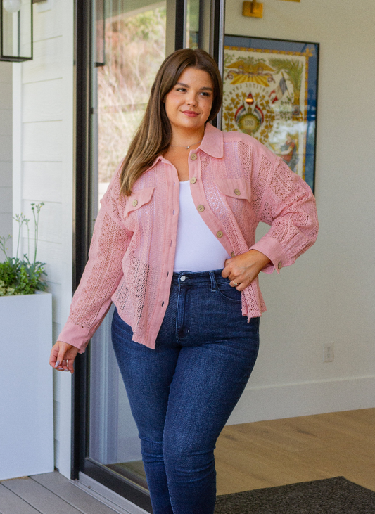 SAMPLE SALE:  1XL  Sweeter Than Nectar Lace Sleeve Top in Rose