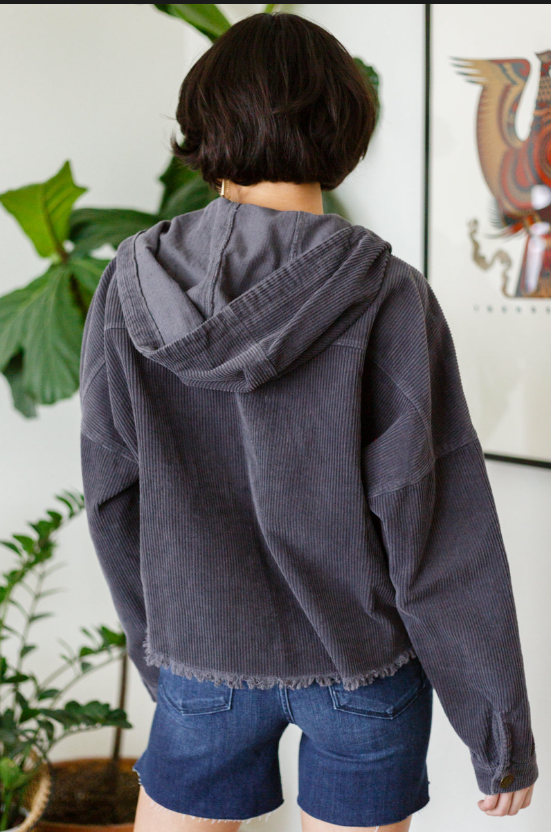 SAMPLE SALE:  MEDIUM   Give Me More Corduroy Hoodie Jacket in Charcoal