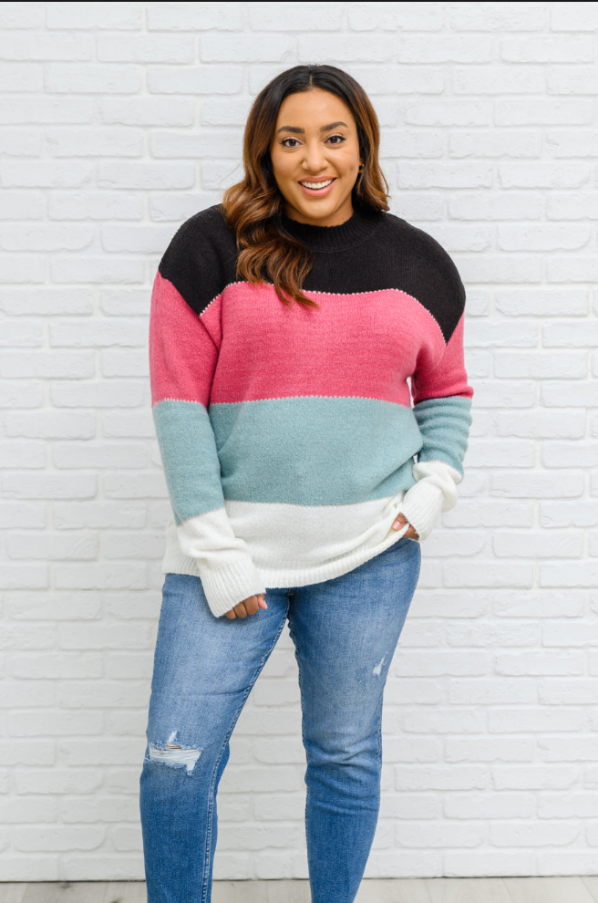 SAMPLE SALE: 2XL Color Blocked Striped Knit Sweater