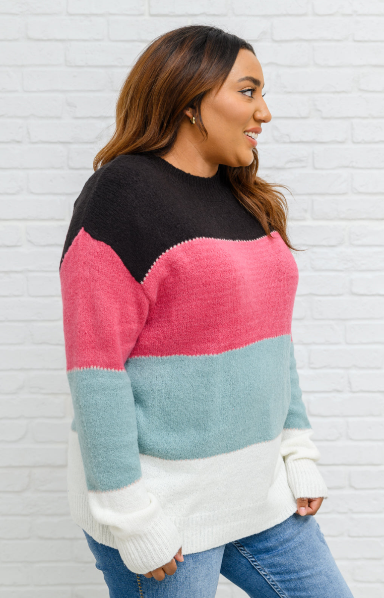 SAMPLE SALE: 2XL Color Blocked Striped Knit Sweater