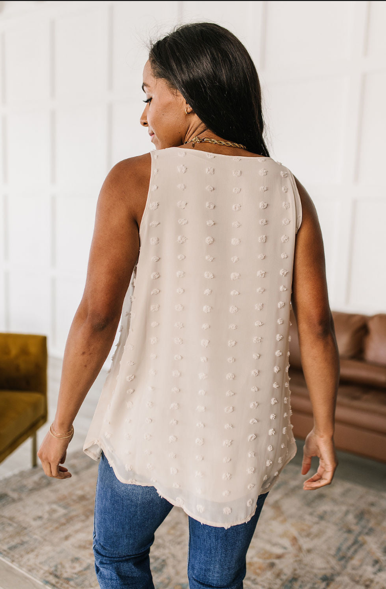 SAMPLE SALE:  XLARGE   So Far So Good Swiss Dot Sleeveless Top in Sand