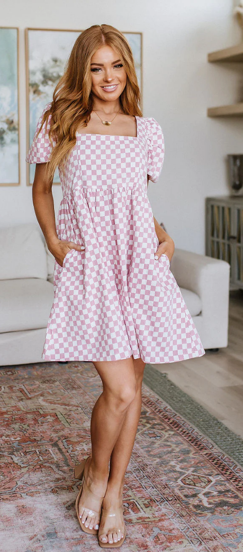 SAMPLE SALE:  SMALL, MEDIUM, AND  XLARGE  The Moment Checkered Babydoll Dress