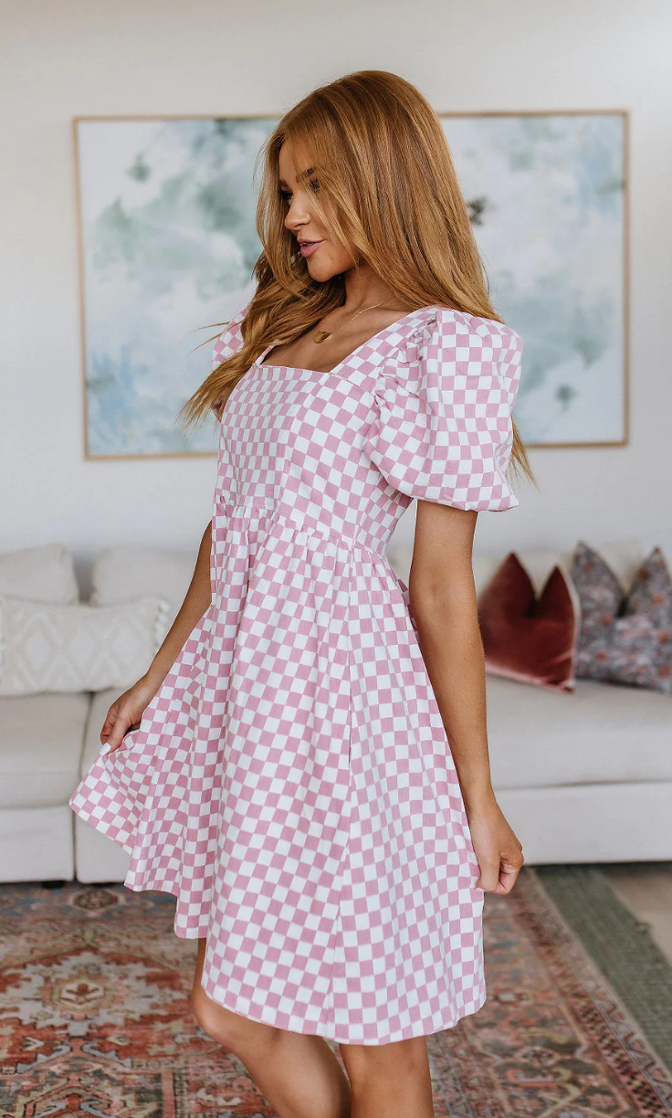 SAMPLE SALE:  SMALL, MEDIUM, AND  XLARGE  The Moment Checkered Babydoll Dress