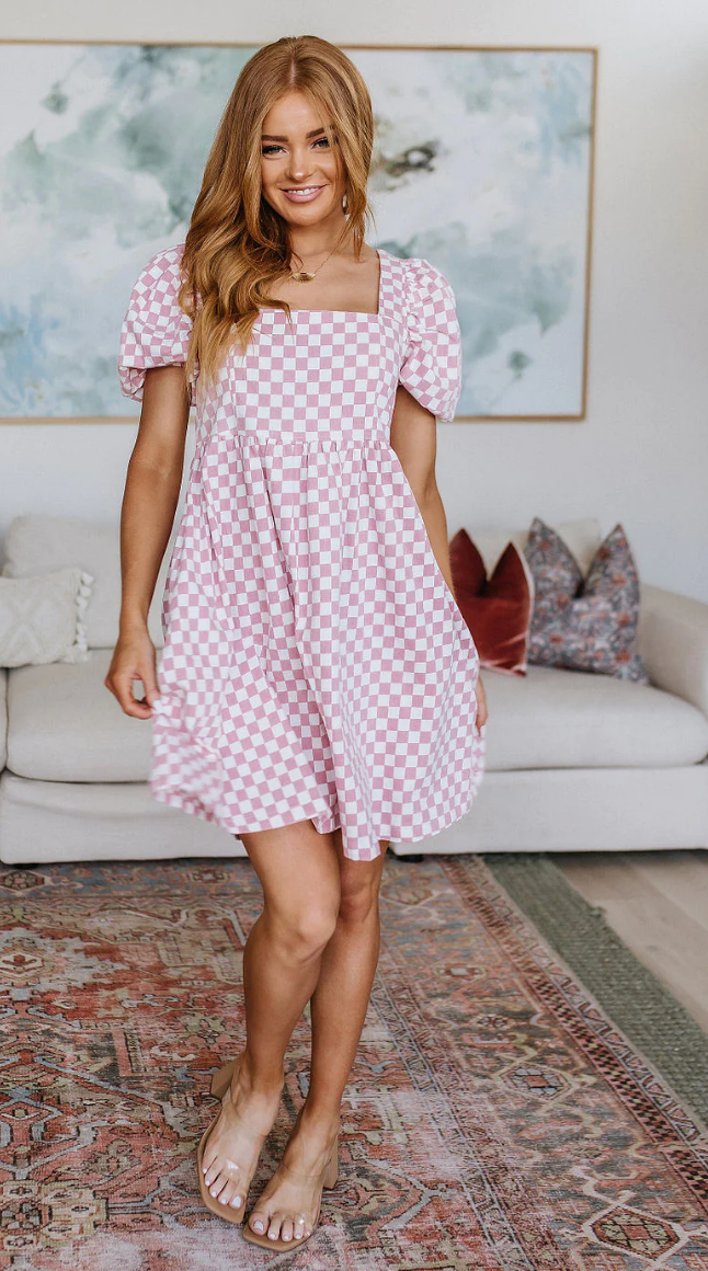 SAMPLE SALE:  SMALL, MEDIUM, AND  XLARGE  The Moment Checkered Babydoll Dress