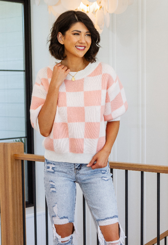 SAMPLE SALE:  XL  Start Me Up Checkered Sweater