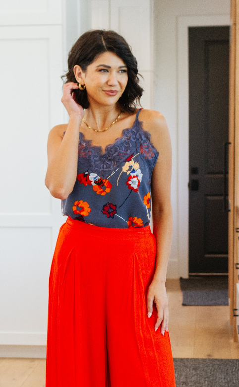 SAMPLE SALE: XL  Tell Me Darling Lace Trim Floral Cami