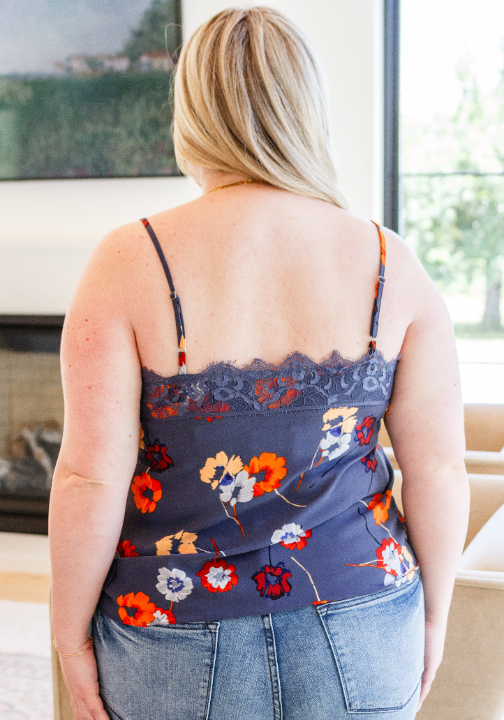 SAMPLE SALE: XL  Tell Me Darling Lace Trim Floral Cami