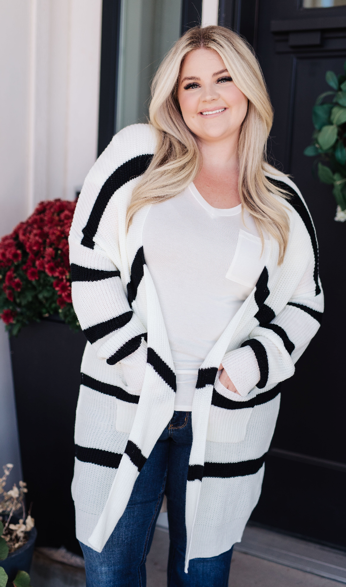 SAMPLE SALE:  Large  Brighter is Better Striped Cardigan in Ivory