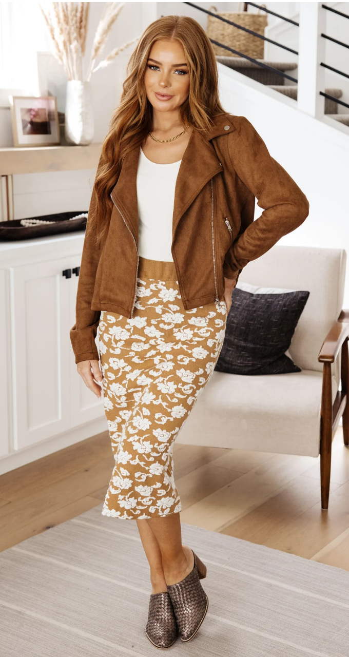 SAMPLE SALE: LARGE Clara Faux Suede Moto Jacket in Camel