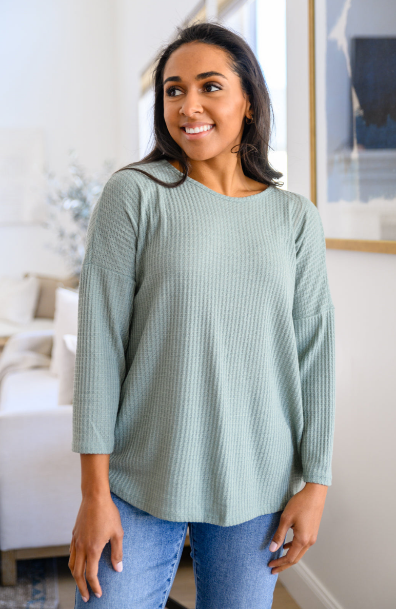 SAMPLE SALE:  LARGE Reversible Austin Waffle Knit Basic Top in Sage