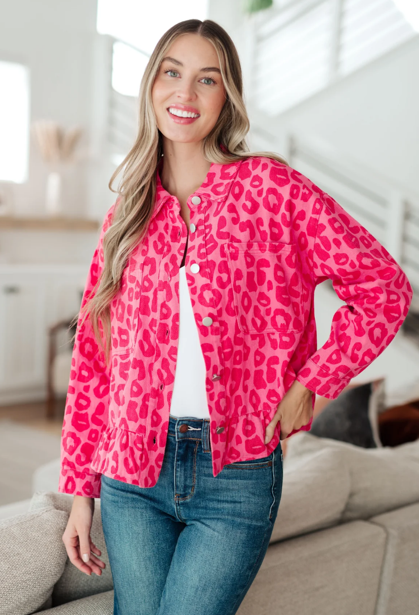 SAMPLE SALE:  LARGE  Wild at Heart Animal Print Button Down