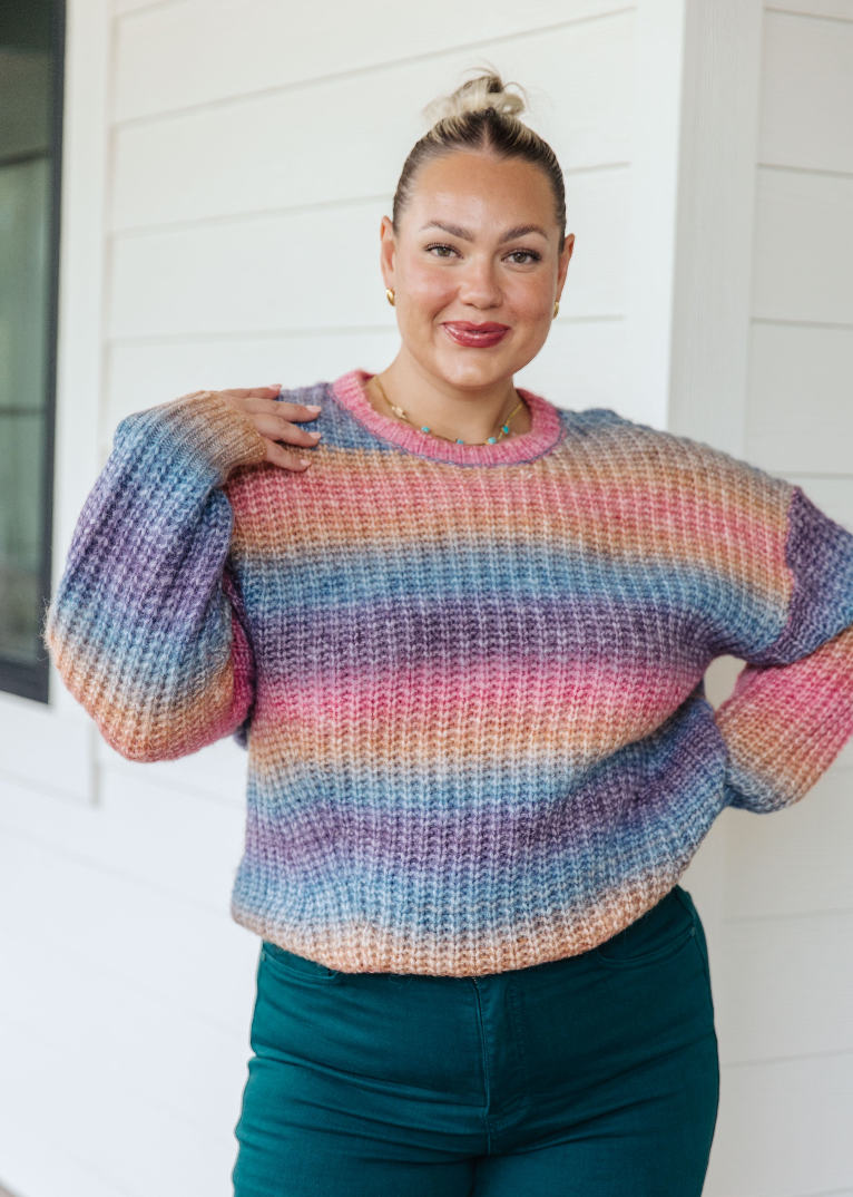 SAMPLE SALE:  LARGE   MAKE YOUR OWN KIND OF MUSIC RAINBOW SWEATER