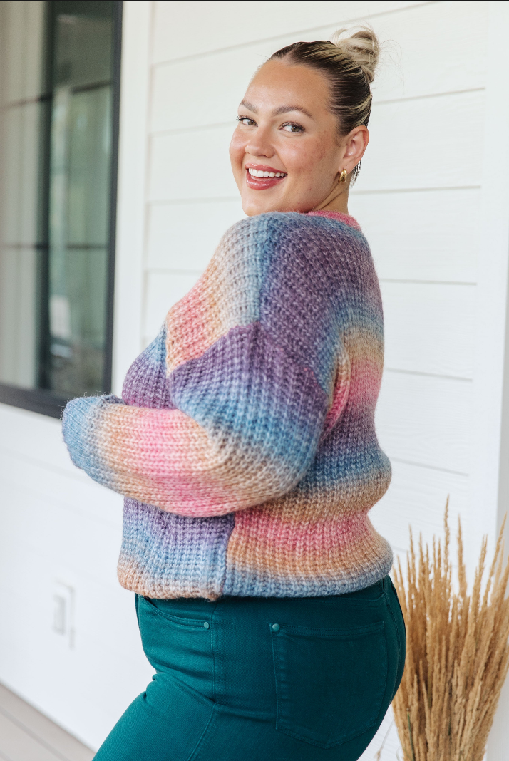 SAMPLE SALE:  LARGE   MAKE YOUR OWN KIND OF MUSIC RAINBOW SWEATER