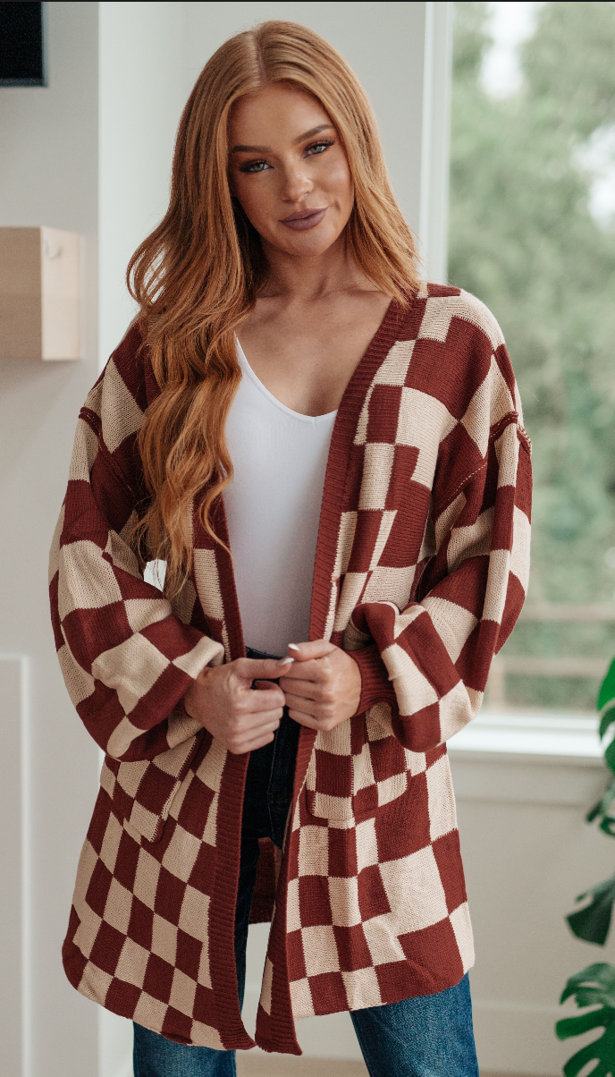 SAMPLE SALE:  LARGE  When I See You Again Checkered Cardigan