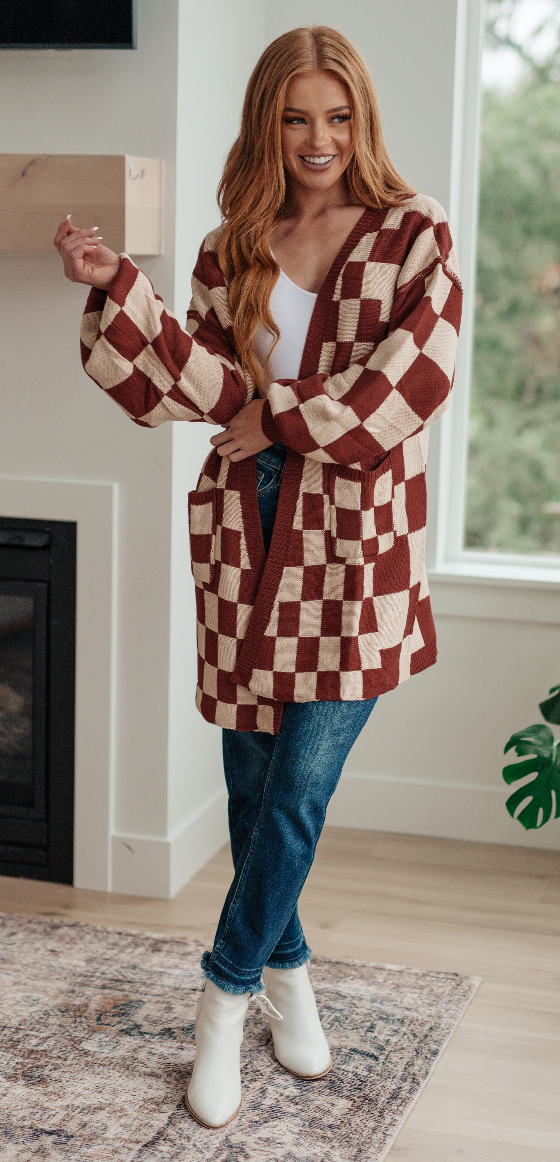 SAMPLE SALE:  LARGE  When I See You Again Checkered Cardigan